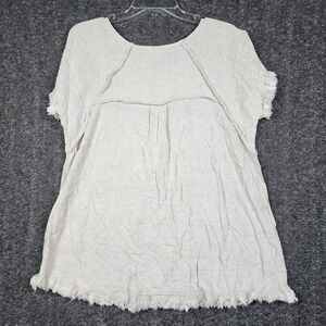 Umgee Cream Short Sleeve Fringe Hem Blouse